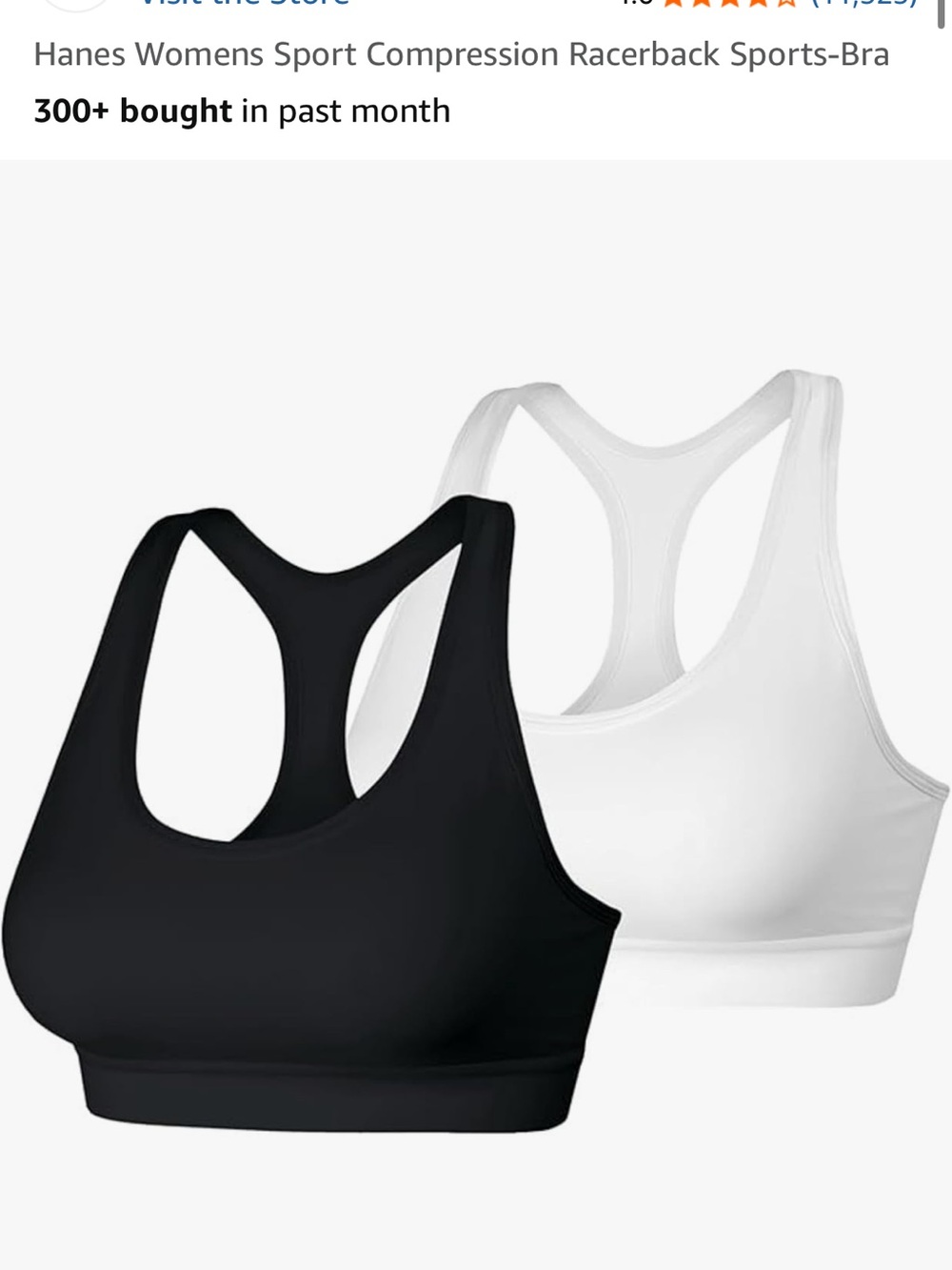 Hanes Racerback Sports Bras - Black and White Duo